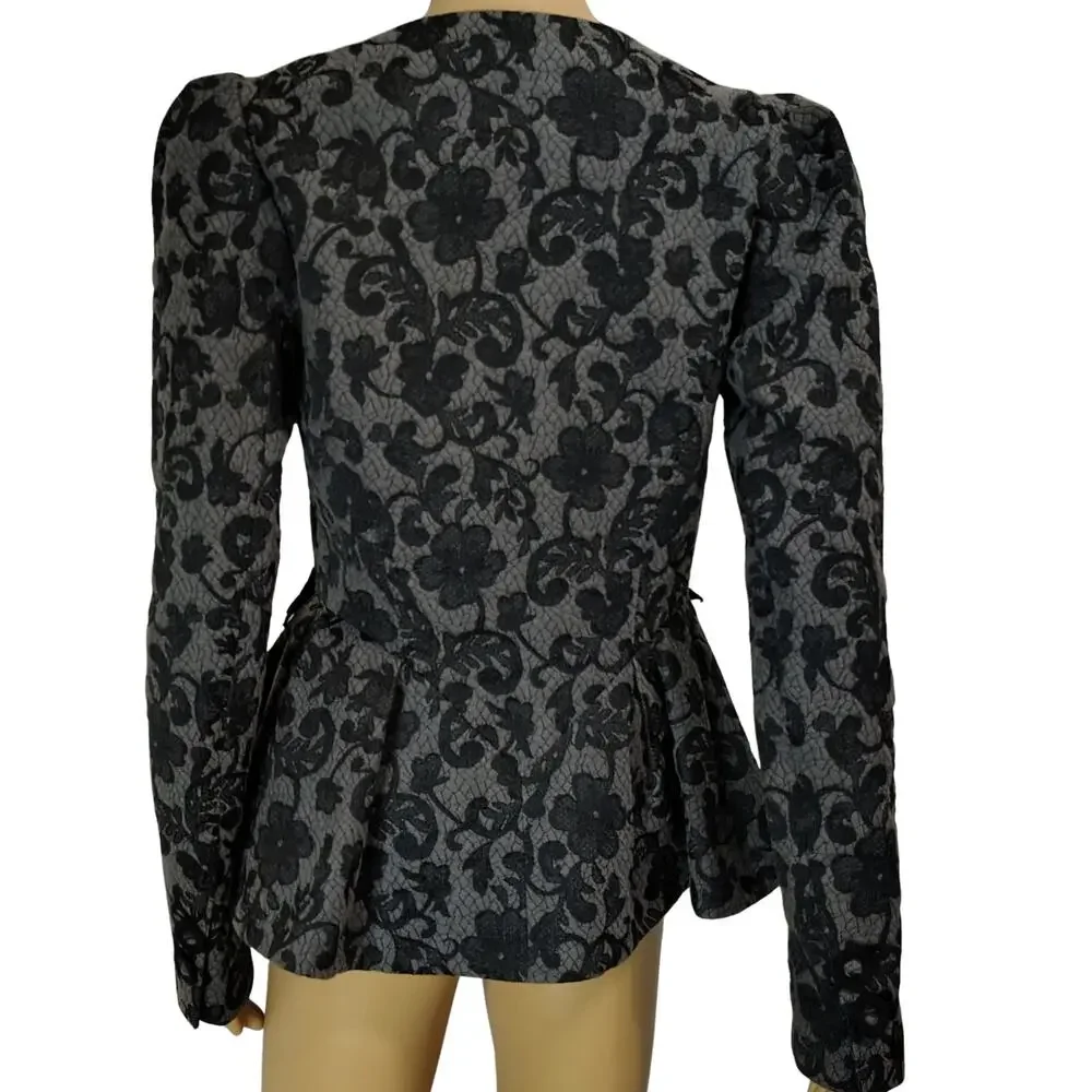 Betsey Johnson Floral Jacket Brocade Runway Peplum Ribbon Fit Flare Size 6 - Picture 8 of 9